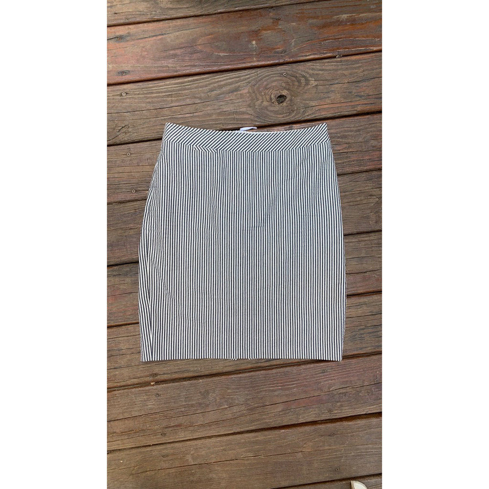 J.crew Womens Pencil Skirt Blue White Stripe Back Zip Lined 100% Cotton 8